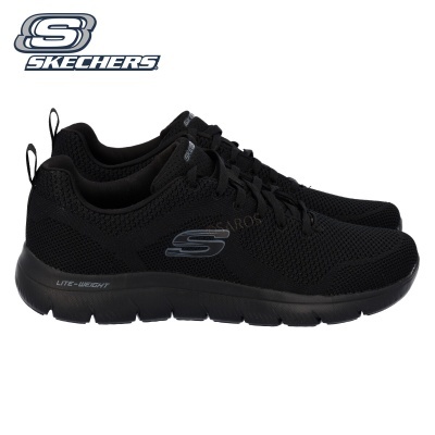 Sapatilhas desportivas Skechers pretas com sola preta e logotipo cinzento