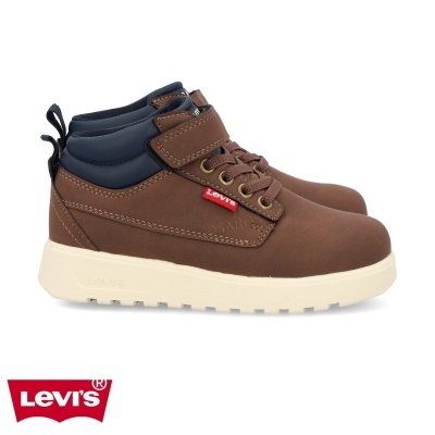 Botas Levi's castanhas com sola branca e detalhes azuis