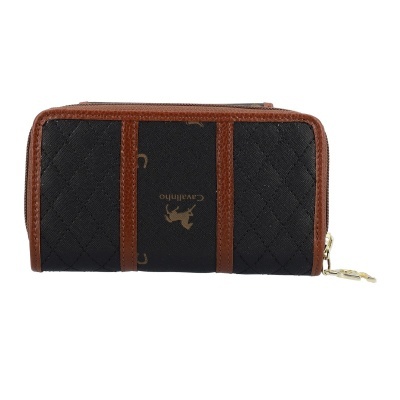 Carteira preta e castanha com fecho de correr e marca Cavallinho