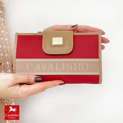 Carteira vermelha e castanha com logo Cavalinho em branco