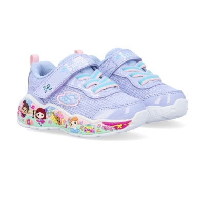 Ténis infantis Skechers lilás com sola decorada e tiras em velcro