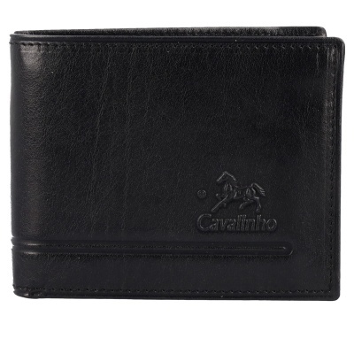 Carteira masculina de couro preto com logotipo Cavalinho em relevo
