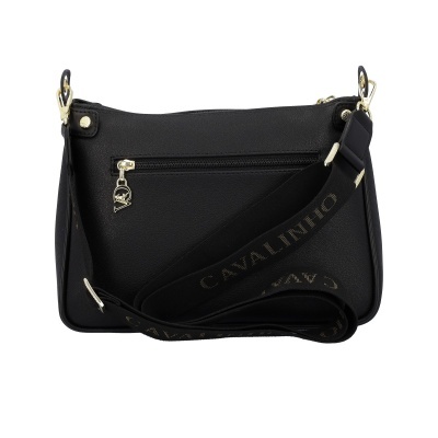 Bolsa preta tiracolo com alça larga preta e detalhes dourados