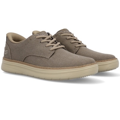 Sapatos Skechers castanhos claros com riscas horizontais e sola bege