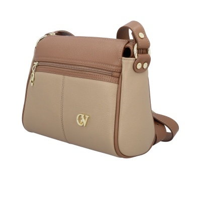 Mala de senhora bege e camel com logótipo dourado CV