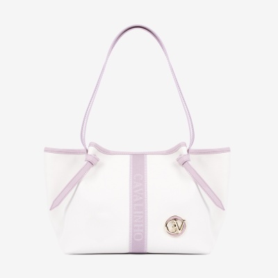 Mala de ombro branca com detalhes lilás e logótipo CAPUCCINO