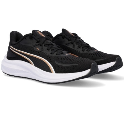 Ténis de corrida PUMA pretos com sola branca e detalhes bege e preto