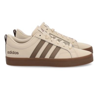 Ténis Adidas bege com riscas castanhas e sola castanha