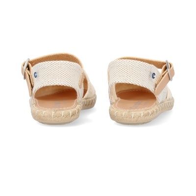 Sandálias femininas de tiras brancas com sola em palha, vista traseira