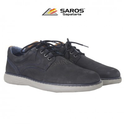 Sapatos masculinos azul escuro com sola clara e cadarços pretos com logótipo SAROS Sapataria