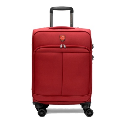 Mala de viagem vermelha com rodas e pega extensível