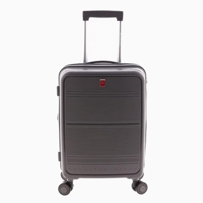 Mala de viagem rígida cinzenta com rodas e pega telescópica