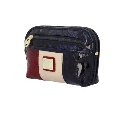 Bolsa pequena em padrão imitação pele de crocodilo nas cores vermelho, bege e preto brilhante