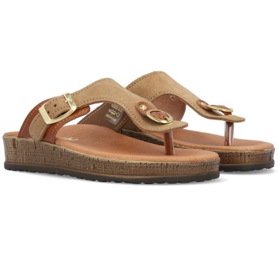 Sandálias de cunha castanhas com tiras em camurça e fivela dourada