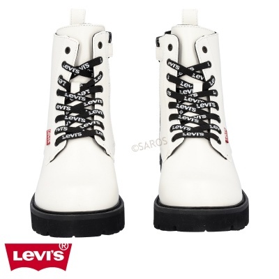 Botas brancas Levi's com atacadores pretos e sola preta