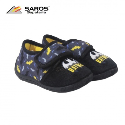 Pantufas infantis Batman com velcro e padrão de morcegos