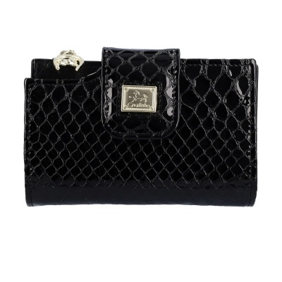 Carteira preta texturizada tipo pele de crocodilo com fecho