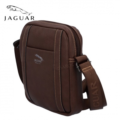 Bolsa de ombro castanha Jaguar com logótipo e alça com texto