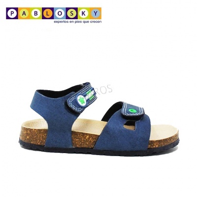 Sandália infantil azul Pablosky com sola de cortiça e fechos de velcro