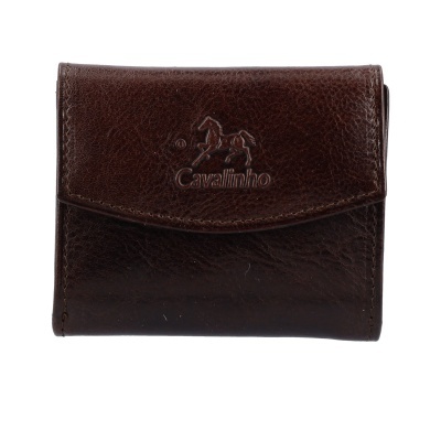 Carteira em pele castanha escura com logótipo Cavalinho em relevo