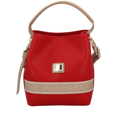 Mala vermelha com detalhes beges e logo Cavalinho