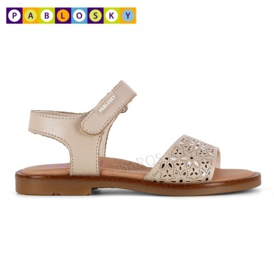 Sandália infantil bege com padrão floral e fecho de velcro PABLOSKY