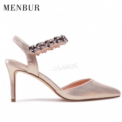 Salto alto dourado MENBUR com pedras decorativas