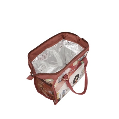 Bolsa térmica retangular com estampa decorativa e interior isolante
