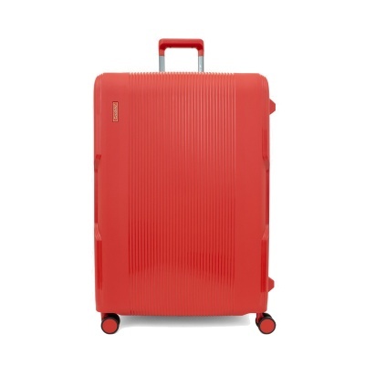 Mala de viagem rígida vermelha com rodas e pega extensível