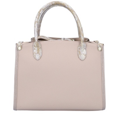 Mala de mão bege com alças em padrão pele de cobra