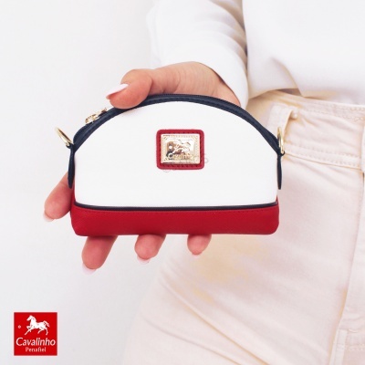 Carteira ou porta-moedas branco e vermelho com logótipo Cavallinho em fundo branco