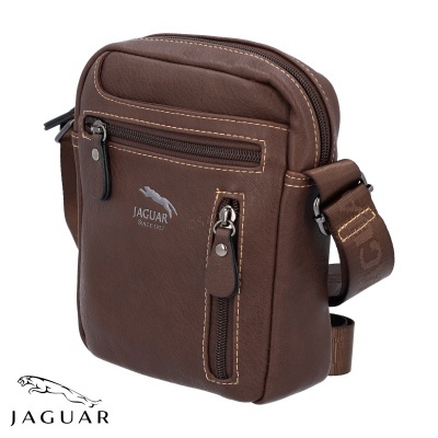 Bolsa transversal castanha com logotipo JAGUAR e fechos de correr