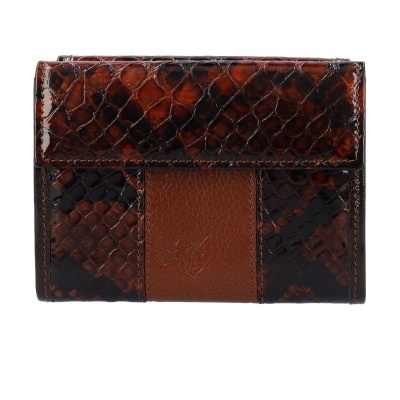 Carteira castanha padrão pele de cobra com detalhe em pele lisa castanha