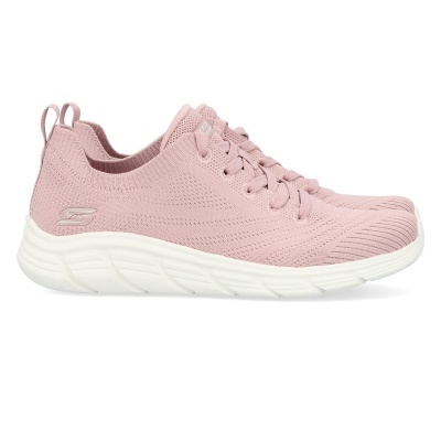 Ténis cor-de-rosa claro em malha com sola branca e logótipo Skechers