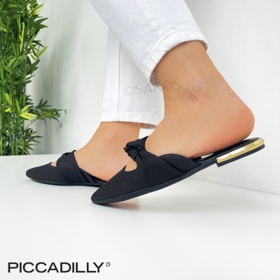 Sapatos mule negros com laço e salto baixo dourado