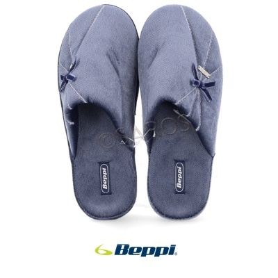 Chinelos de quarto azuis Beppi com laço, vistos de cima