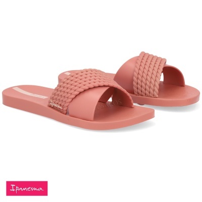 Chinelos rosa com faixa trançada e logótipo Ipanema