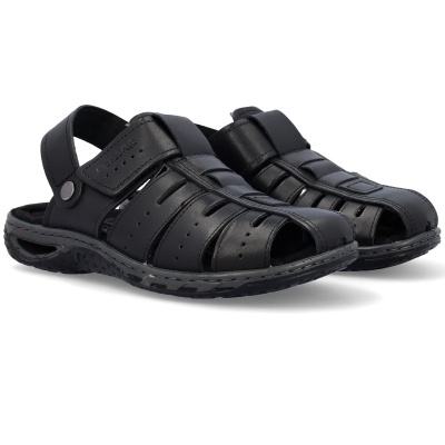 Sandálias masculinas pretas em pele com fecho velcro