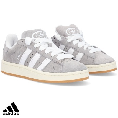 Sapatilhas Adidas Campus cinzento claro com riscas brancas e sola bege