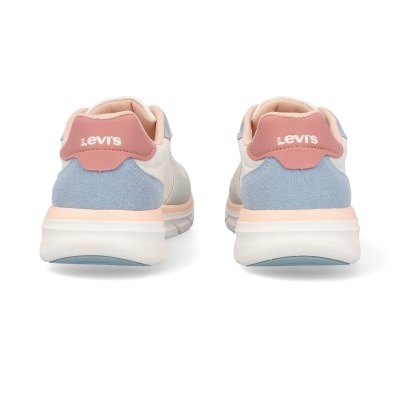 Sapatilhas Levis azul claro, rosa e branco vistas de trás