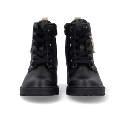 Botas pretas de cano médio com atacadores e detalhes dourados