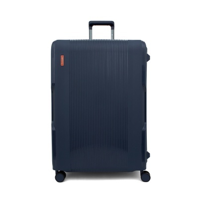 Mala de viagem rígida azul escura com rodas e pega telescópica