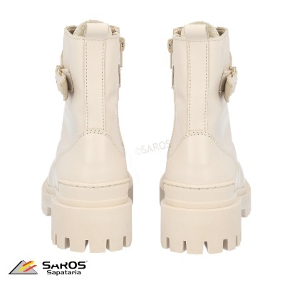 Botas de cano médio bege com sola robusta vista de trás