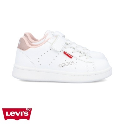 Ténis infantis brancos Levi's com detalhes cor-de-rosa