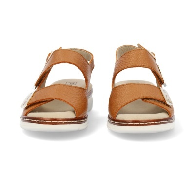 Sandálias castanhas de pele com sola branca e fivelas prateadas PIKOLINOS