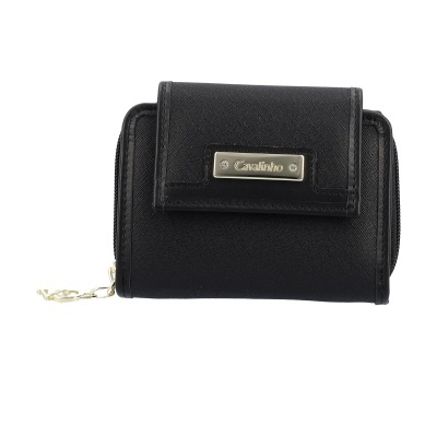 Carteira preta com placa metálica 'Cavalinho'