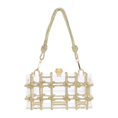 Mala de mão transparente com corda dourada entrelaçada