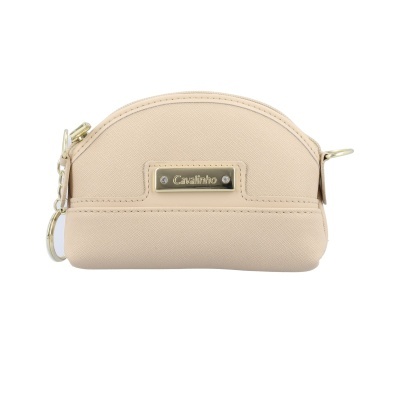 Bolsa pequena bege semicircular com placa metálica Cavalinho