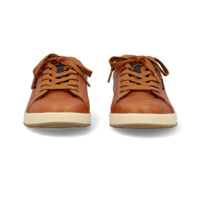 Sapatilhas masculinas castanhas em couro com atacadores castanhos e sola creme