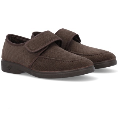 Sapatos castanhos com fecho de velcro e sola preta